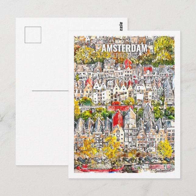 Amsterdam Netherlands Travel Watercolor Sketch Postcard (Front/Back)