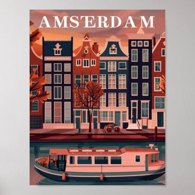 Amsterdam Netherlands Vintage Famous Travel Place Poster (Front)