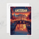 Amsterdam Netherlands Vintage Illustration Travel Postcard