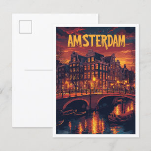 Amsterdam Netherlands Vintage Illustration Travel Postcard