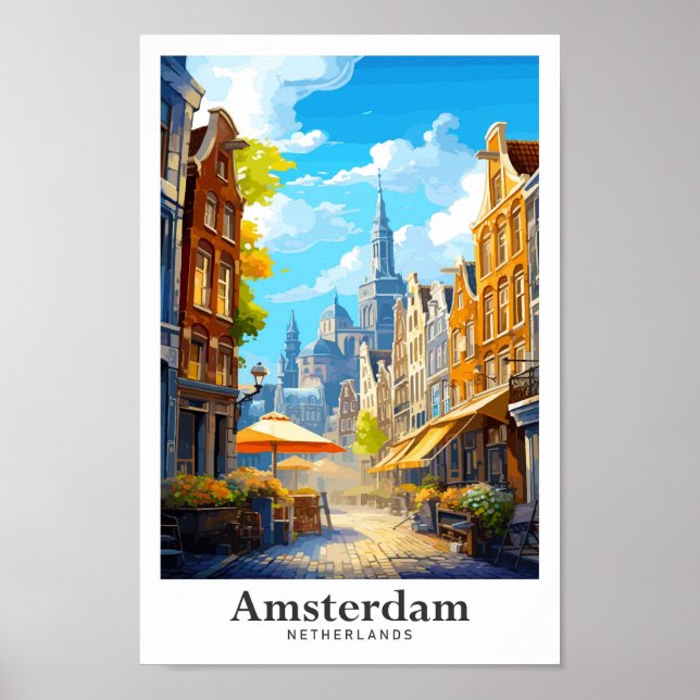 Amsterdam Netherlands Vintage Travel Portrait  Poster (Front)