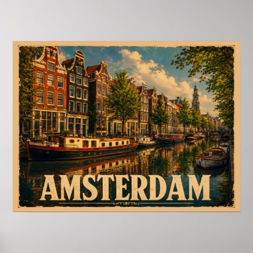 Amsterdam Netherlands Vintage Travel Poster