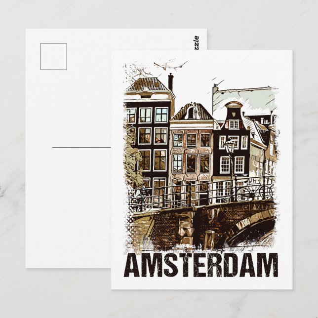 Amsterdam Netherlands Vintage Travel Poster Retro Postcard (Front/Back)
