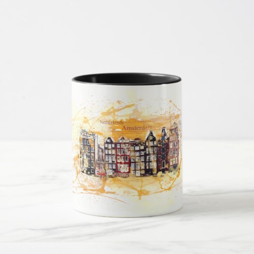 Amsterdam Netherlands Watercolor Art Illustration Mug