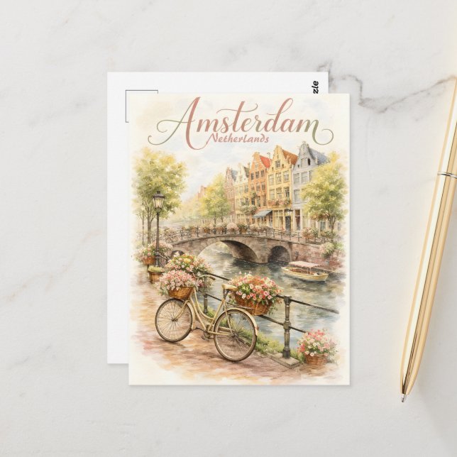 Amsterdam Netherlands watercolor Postcard (Front/Back In Situ)
