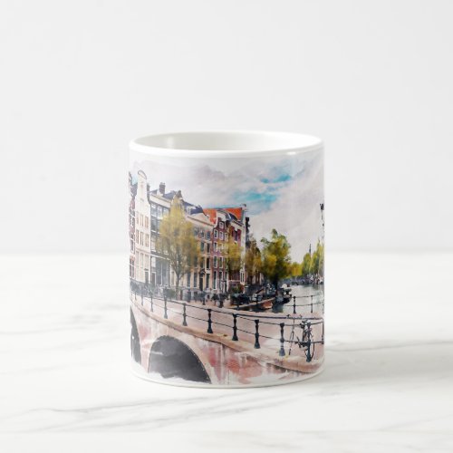 Amsterdam Netherlands Watercolor Vintage Travel Coffee Mug