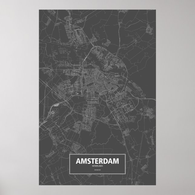 Amsterdam, Netherlands (white on black) Poster (Front)