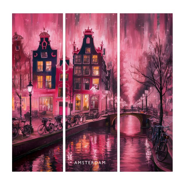 Amsterdam Nights: A Dreamlike Acrylic Painting Triptych (Front)
