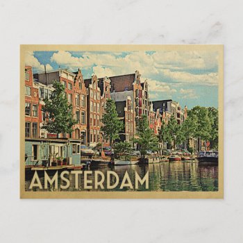 Amsterdam Postcard Holland Vintage Travel by Flospaperie at Zazzle