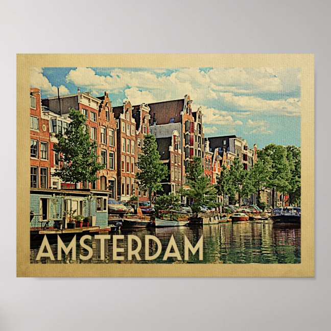 Amsterdam Poster Netherlands Mid Century Vintage Travel Art Nifty