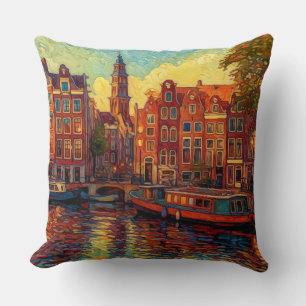 Amsterdam Pulse   Impressionist Canal House Decor Throw Pillow