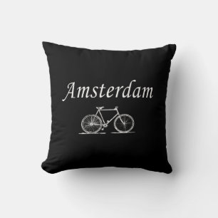 Amsterdam retro bicycle throw pillow