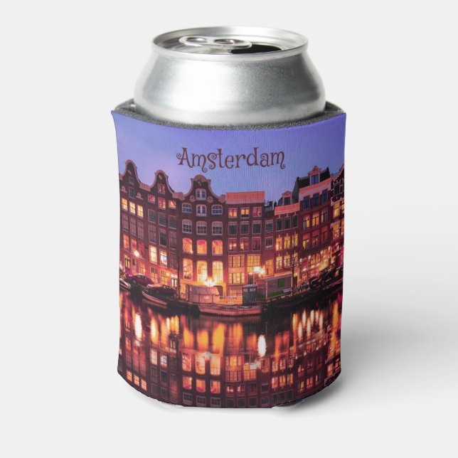 Amsterdam Row Houses on Canal Can Cooler (Can Back)