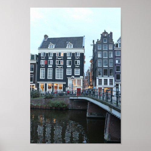 Amsterdam Singel Canal Evening Photo Poster