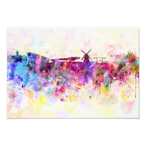 Amsterdam skyline in watercolor background photo print