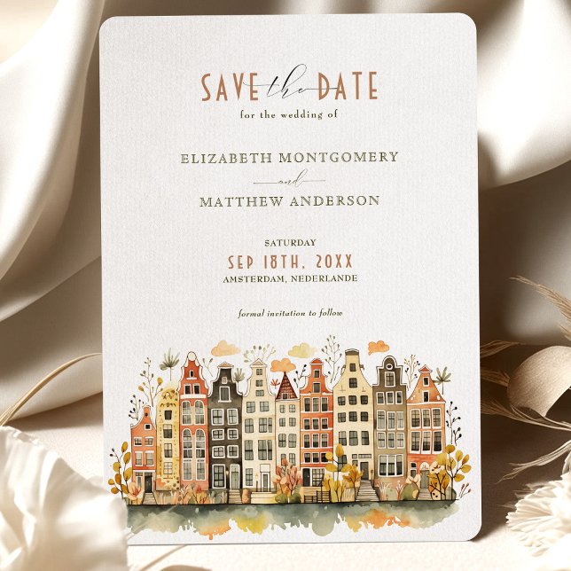 Amsterdam Skyline Nederlande Save-the-Date Invitation (Creator Uploaded)