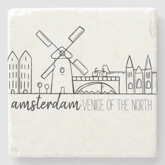 Amsterdam Skyline Stone Coaster (Front)