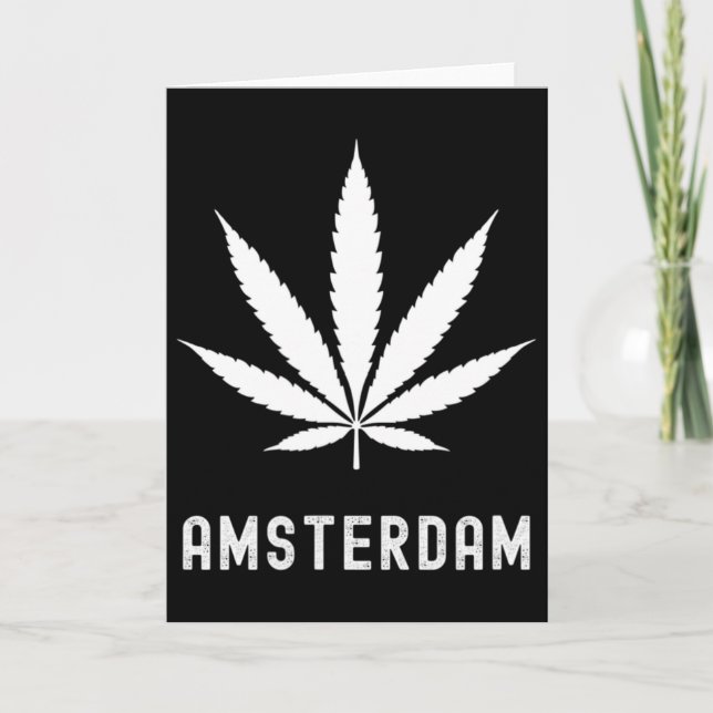 Amsterdam Stoner Pot Leaf Travel Vacation  Card (Front)