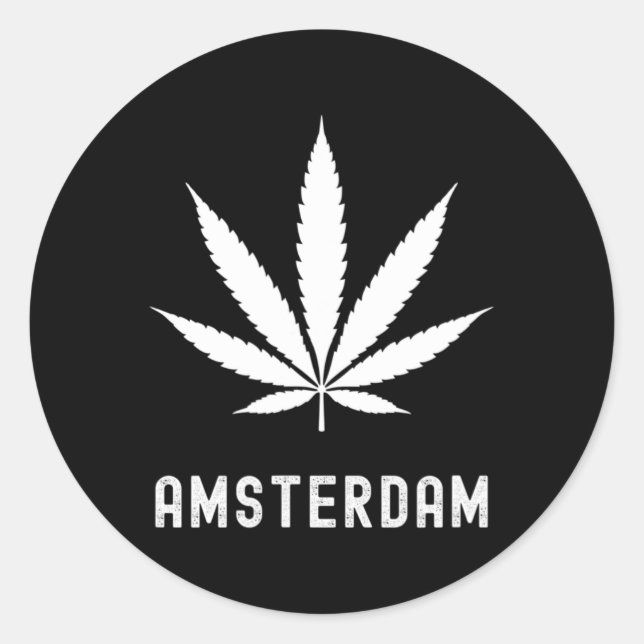 Amsterdam Stoner Pot Leaf Travel Vacation  Classic Round Sticker (Front)