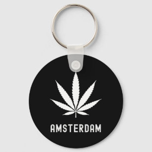 Amsterdam Stoner Pot Leaf Travel Vacation Keychain
