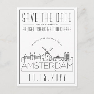Amsterdam Stylized Skyline Save the Date Postcard
