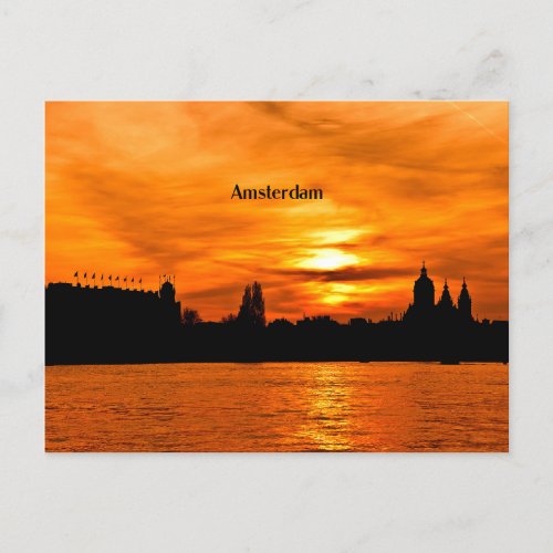 Amsterdam sunset silhouette postcard