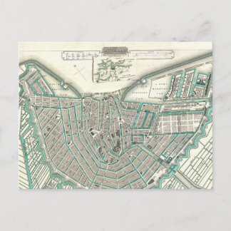 Amsterdam, The Netherlands • Antique City Plan Map Postcard