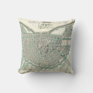 Amsterdam, The Netherlands • Antique City Plan Map Throw Pillow
