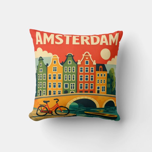 Amsterdam Throw Pillow Canal Houses (Front)