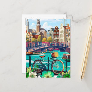 Amsterdam Travel Postcard Art, Netherlands Postcar