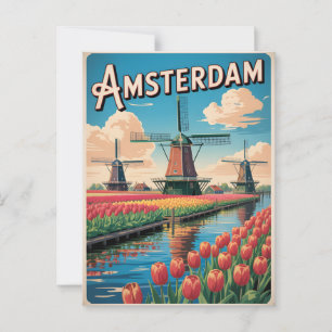 Amsterdam tulip vintage postcard