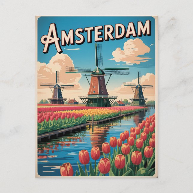 Amsterdam tulip vintage postcard (Front)