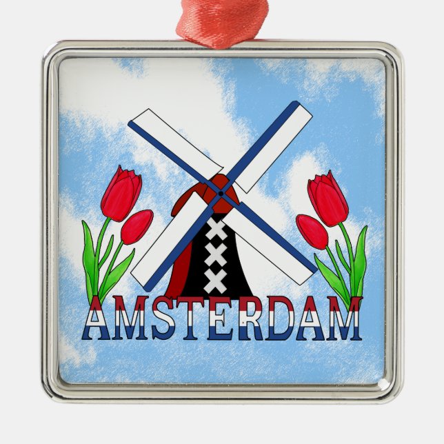 Amsterdam Tulips And windmill Netherlands Ornament (Front)