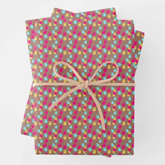 Amsterdam Tulips Mocha Mousse Ditsy Patterned Wrapping Paper Sheets (In situ)