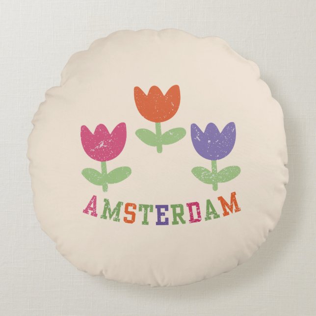 Amsterdam Tulips Round Pillow (Front)