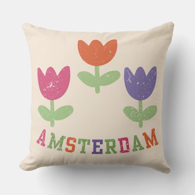Amsterdam Tulips Throw Pillow (Front)