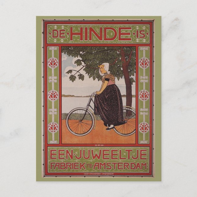 Amsterdam Vintage Bicycle Poster Art Postcard (Front)