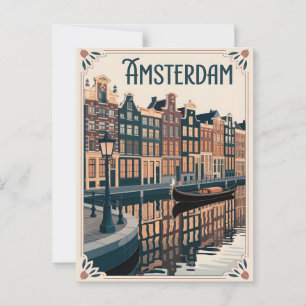 Amsterdam vintage minimalistic postcard