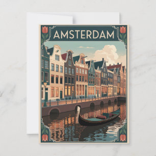 Amsterdam vintage minimalistic postcard