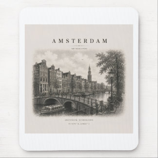 Amsterdam | Vintage Travel City Design Mouse Pad