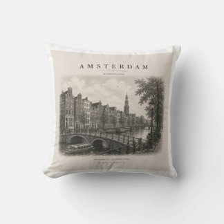 Amsterdam | Vintage Travel City Design Throw Pillow