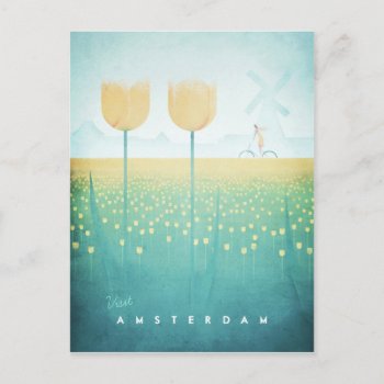 Amsterdam Vintage Travel Poster - Art Postcard by VintagePosterCompany at Zazzle