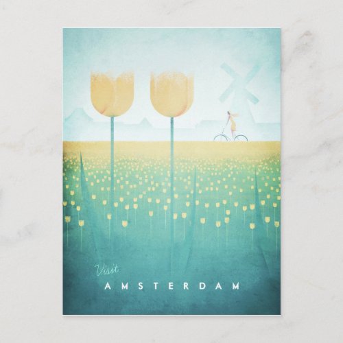Amsterdam Vintage Travel Poster _ Art Postcard