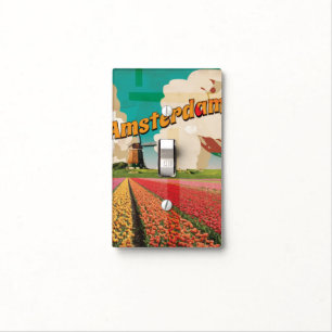 Amsterdam Vintage Travel Poster Light Switch Cover