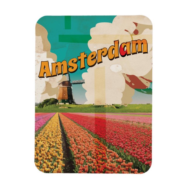 Amsterdam Vintage Travel Poster Magnet (Vertical)