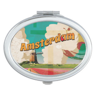 Amsterdam Vintage Travel Poster Makeup Mirror