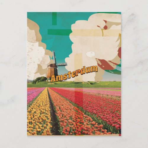 Amsterdam Vintage Travel Poster Postcard