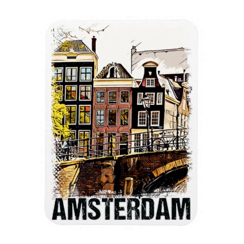 Amsterdam Vintage Travel Poster Retro Art Style Magnet