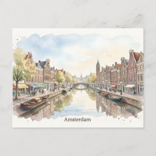 Amsterdam watercolor art postcard