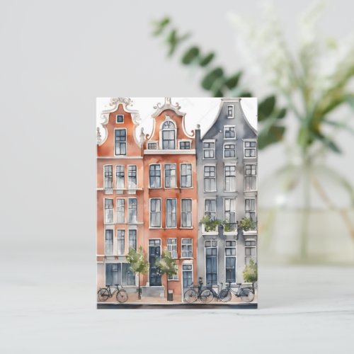 Amsterdam watercolor painting holiday postcard